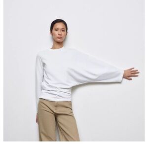 NWT Zara Asymmetric Minimalist White One Side Batwing Sleeve Top - Women L